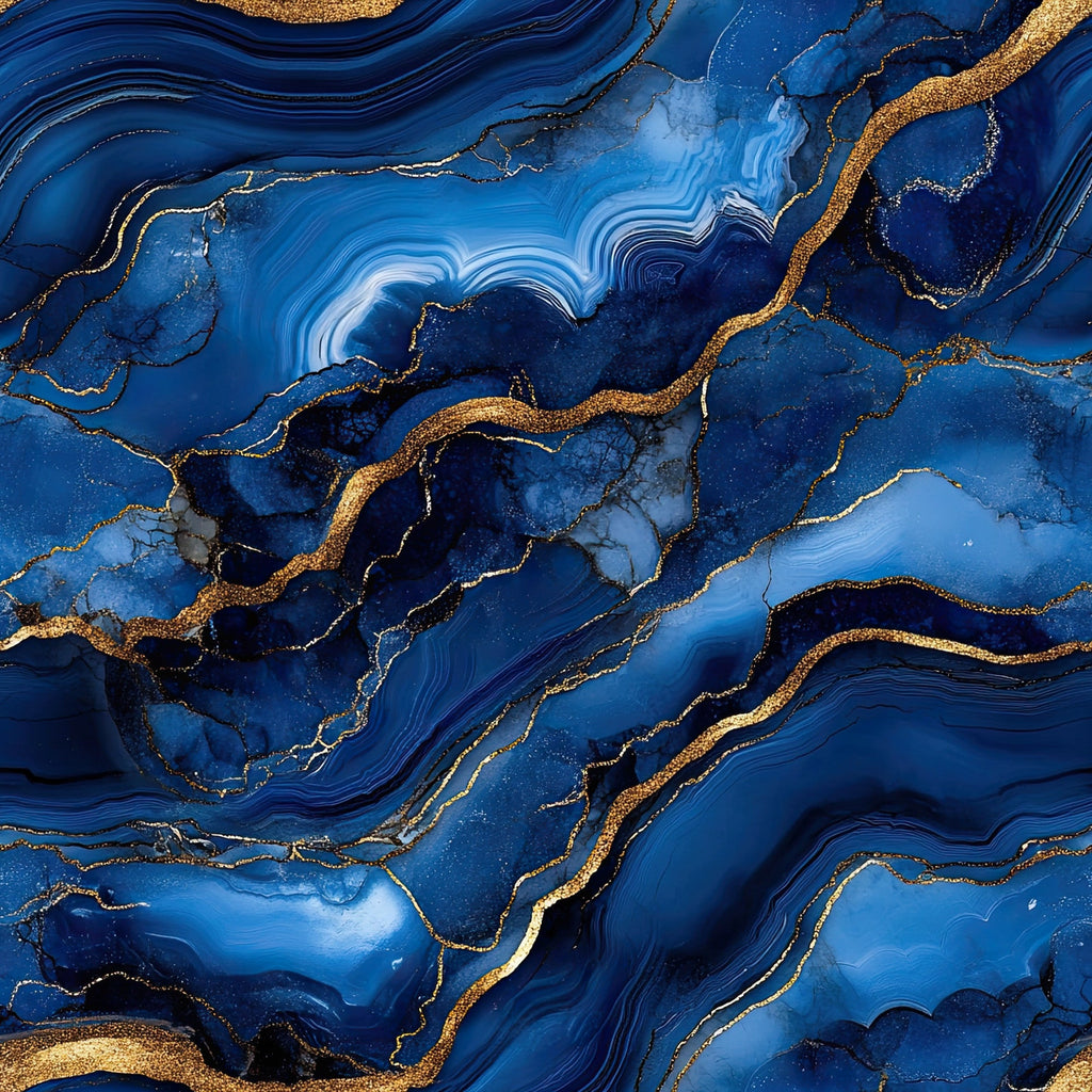 royal blue, deep blue, navy blue, gold, metallic gold, agate pattern, marble texture, swirling lines, flowing design, organic shapes, luxurious, elegant, geological, mineral inspired,, fabric panel, abstract design, fluid movement, sophisticated, contemporary style