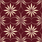 burgundy, cream, beige, abstract pattern, geometric design, star motifs, radiating petals, circular elements, intersecting circles, floral geometry, repeating pattern,, fabric panel, ornamental design, decorative motif, symmetrical pattern, elegant design, rich colors, intricate geometry, seamless repeat