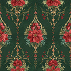 forest green, deep red, burgundy, cream, gold, vintage floral, damask, ornamental, elegant, traditional, botanical, poinsettia, berries, decorative scrolls, ornate, romantic, classic, luxe, holiday, christmas, winter, festive, nature-inspired, garden, flowers, leaves, formal, sophisticated, timeless