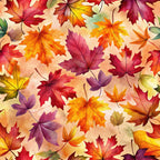 autumn leaves, fall foliage, maple leaves, seasonal, nature, watercolor, orange, red, yellow, purple, burgundy, gold, cream, warm tones, whimsical, vibrant, colorful, thanksgiving, harvest, forest, botanical, leaf pattern, transitional style, home decor, cozy, warm palette, multi-colored leaves