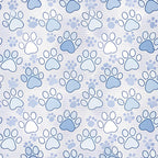 dog paws, paw prints, blue, light blue, periwinkle, white, cream, beige, animal prints, pet theme, scattered pattern, repeating motif,, fabric panel, playful, whimsical, cute animals, canine, dog lover, craft fabric, sewing material