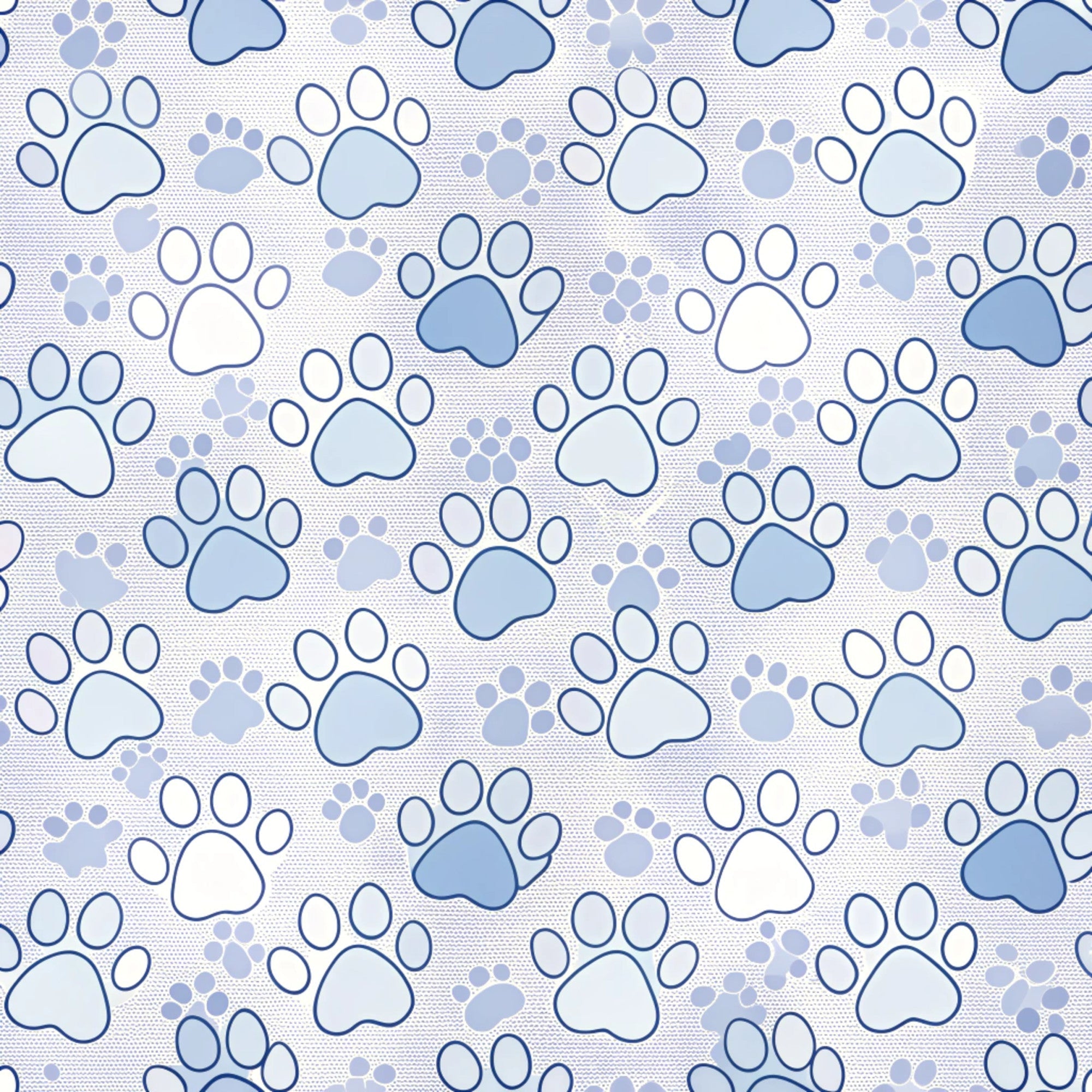 dog paws, paw prints, blue, light blue, periwinkle, white, cream, beige, animal prints, pet theme, scattered pattern, repeating motif,, fabric panel, playful, whimsical, cute animals, canine, dog lover, craft fabric, sewing material
