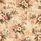 cream, blush pink, dusty rose, sage green, vintage, floral, roses, pine trees, holiday, christmas, winter, elegant, romantic, shabby chic, cottage core, botanical, greenery, pinecones, sheet music, postcards, letters, handwritten, nostalgic, traditional, nature, festive, evergreen, berries, lace, damask