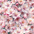 pink flowers, cherry blossoms, realistic floral, spring blooms, soft pink, white petals, yellow stamens, botanical pattern,, fabric panel, delicate flowers, nature design, floral motif, blooming branches, feminine colors, craft fabric, sewing material, flower buds, romantic florals, seamless pattern