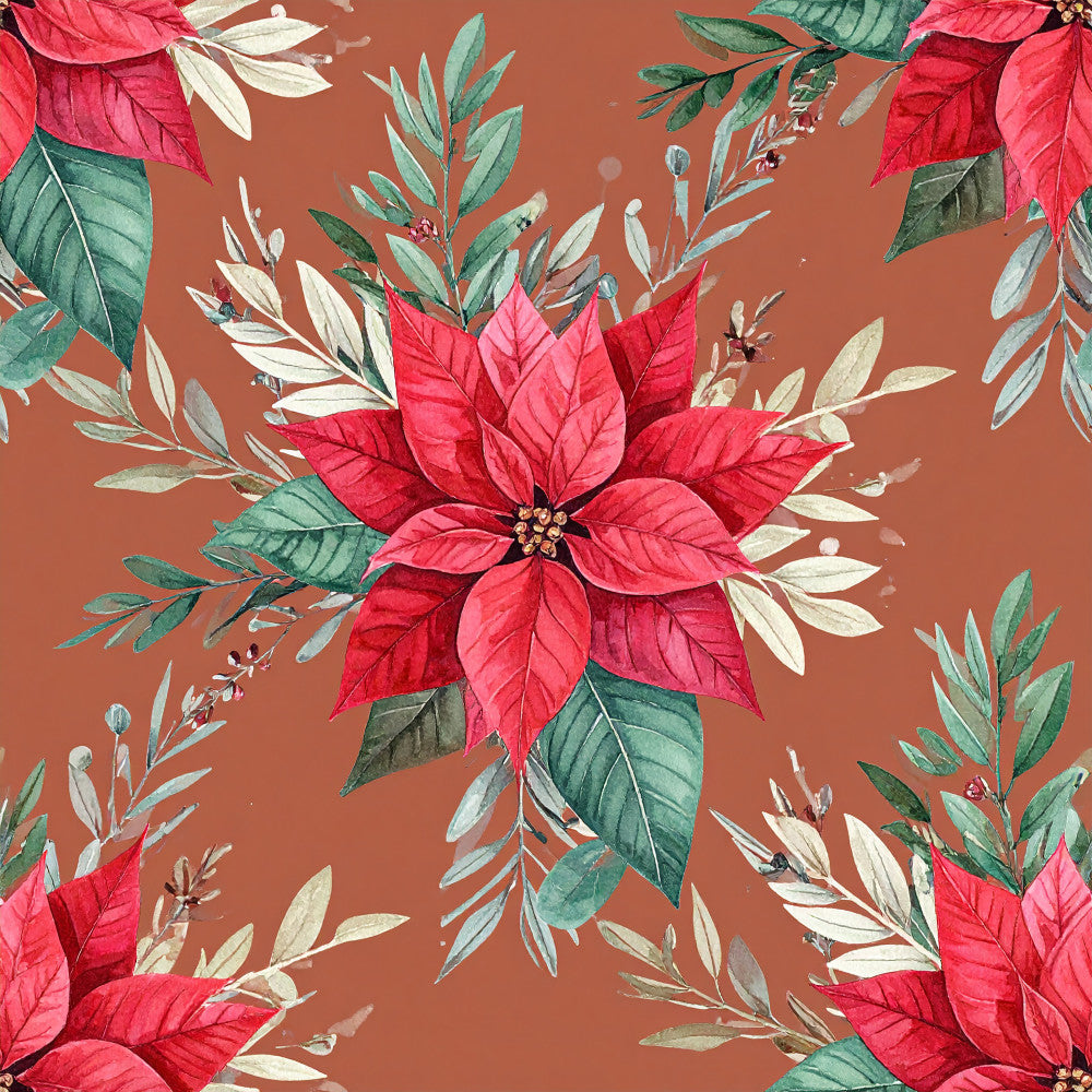 coral red, crimson red, terracotta, sage green, cream, ivory, poinsettia, floral, botanical, nature, holiday, christmas, elegant, traditional, festive, vintage, watercolor, roses, leaves, berries, branches, seasonal, winter, evergreen, luxurious, romantic, timeless, gift, decorative