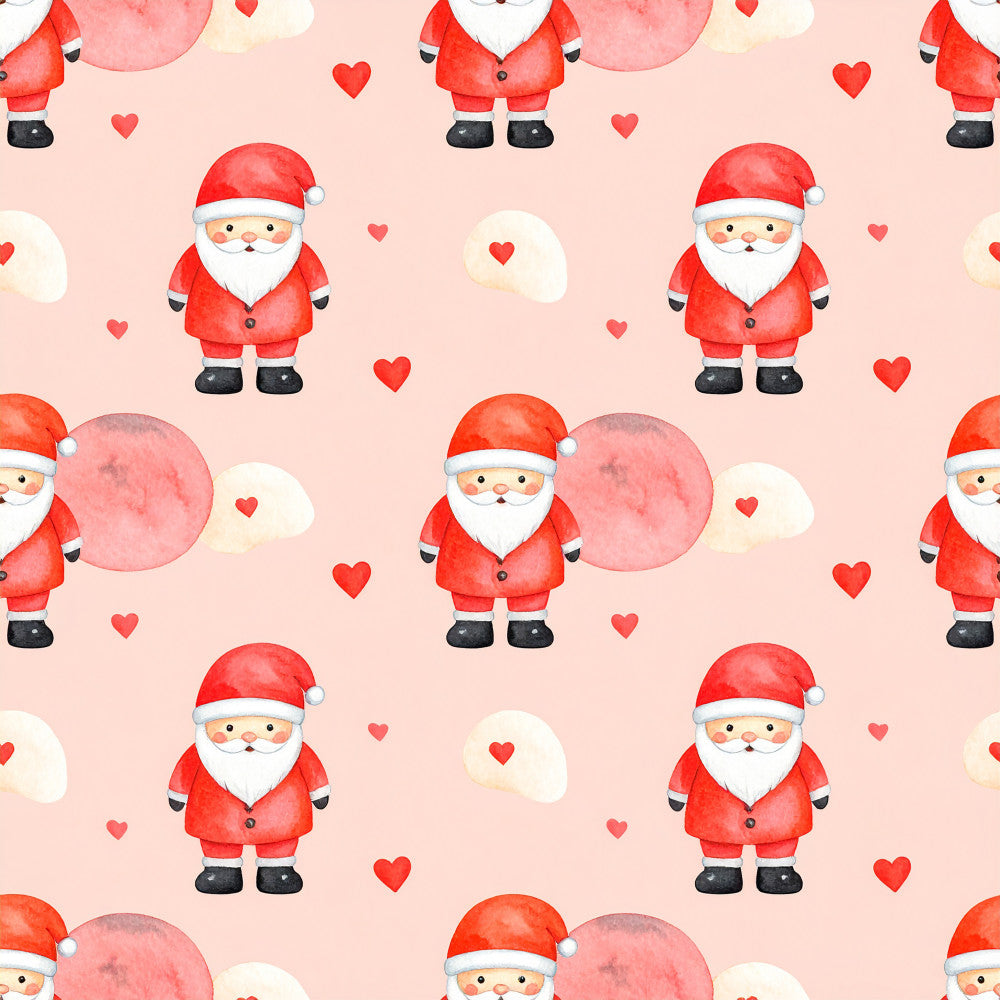 christmas santa, holiday, festive red, bright red, cream white, soft pink, blush pink, santa claus, whimsical, cheerful, hearts, love theme, children's, kids room, nursery, playroom, baby, cute, jolly, winter, december, gift giving, romantic holiday, sweet, charming, vintage inspired, retro style