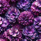realistic flowers, purple blooms, magenta petals, lavender shades, deep violet, layered petals, floral pattern, botanical design,, fabric panel, dimensional flowers, rich purples, flower clusters, petal details, seamless repeat, garden blooms, textile design, crafting fabric, sewing material, floral motifs