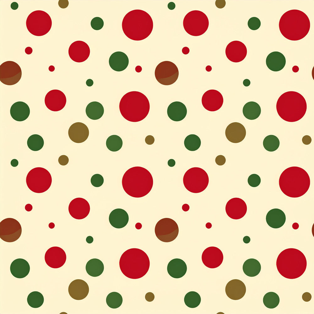 crimson red, forest green, olive brown, cream, polka dots, geometric, dots pattern, circle motif, modern, playful, whimsical, holiday, christmas, festive, winter, neutral, multi-colored, scattered dots, bubble pattern, kids room, nursery, playroom, traditional, cheerful, retro, vintage inspired, all-over pattern