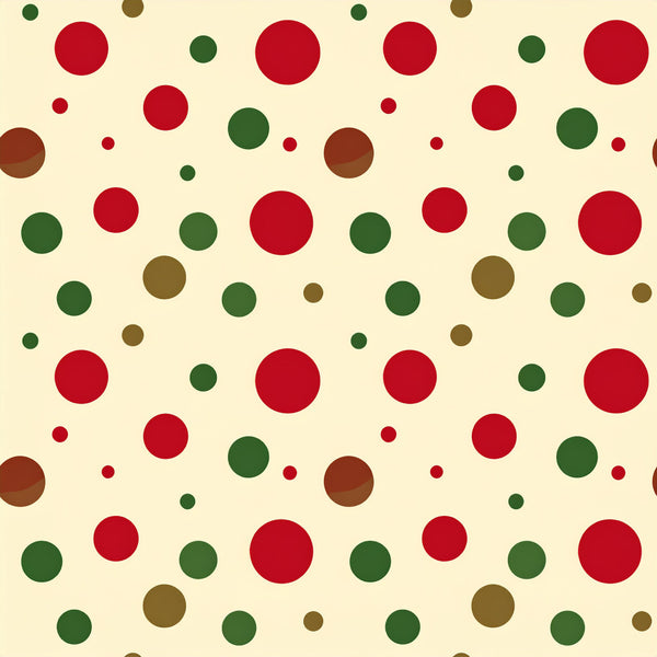 crimson red, forest green, olive brown, cream, polka dots, geometric, dots pattern, circle motif, modern, playful, whimsical, holiday, christmas, festive, winter, neutral, multi-colored, scattered dots, bubble pattern, kids room, nursery, playroom, traditional, cheerful, retro, vintage inspired, all-over pattern