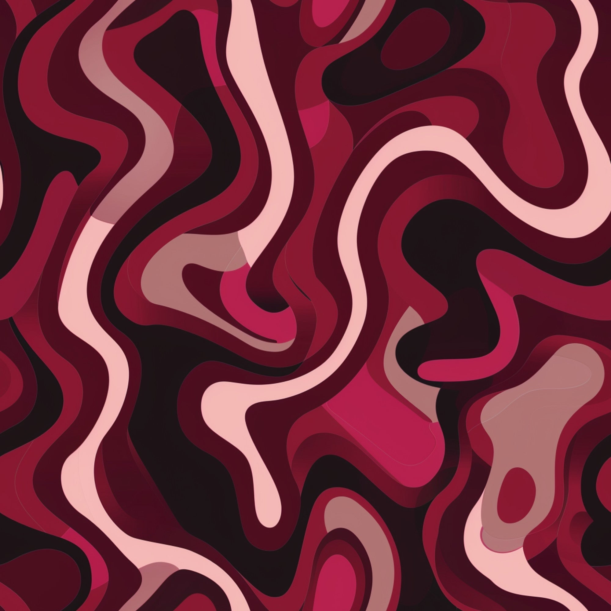 burgundy, deep red, pink, black, maroon, crimson, abstract pattern, swirling design, flowing shapes, organic curves, liquid motion, wavy lines, contemporary art, modern design, psychedelic style, retro aesthetic,, fabric panel, seamless pattern, fluid movement