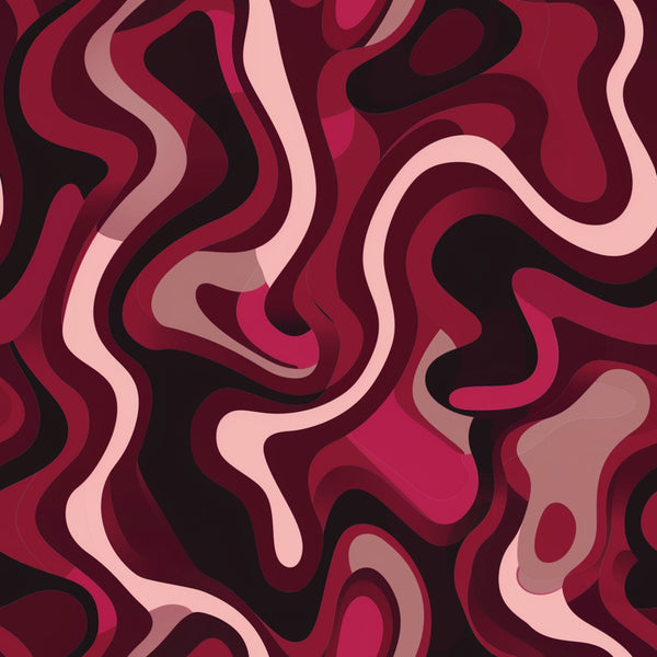 burgundy, deep red, pink, black, maroon, crimson, abstract pattern, swirling design, flowing shapes, organic curves, liquid motion, wavy lines, contemporary art, modern design, psychedelic style, retro aesthetic,, fabric panel, seamless pattern, fluid movement