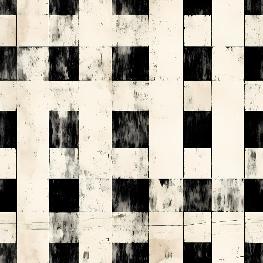 black and white, monochrome, geometric, abstract, contemporary, modern, distressed, grunge, textured, checkered, grid pattern, minimalist, neutral, grayscale, artistic, patchwork, squares, block print, industrial, edgy, bold, contrast, scandinavian, eclectic, home decor, cushion cover, upholstery, contemporary art