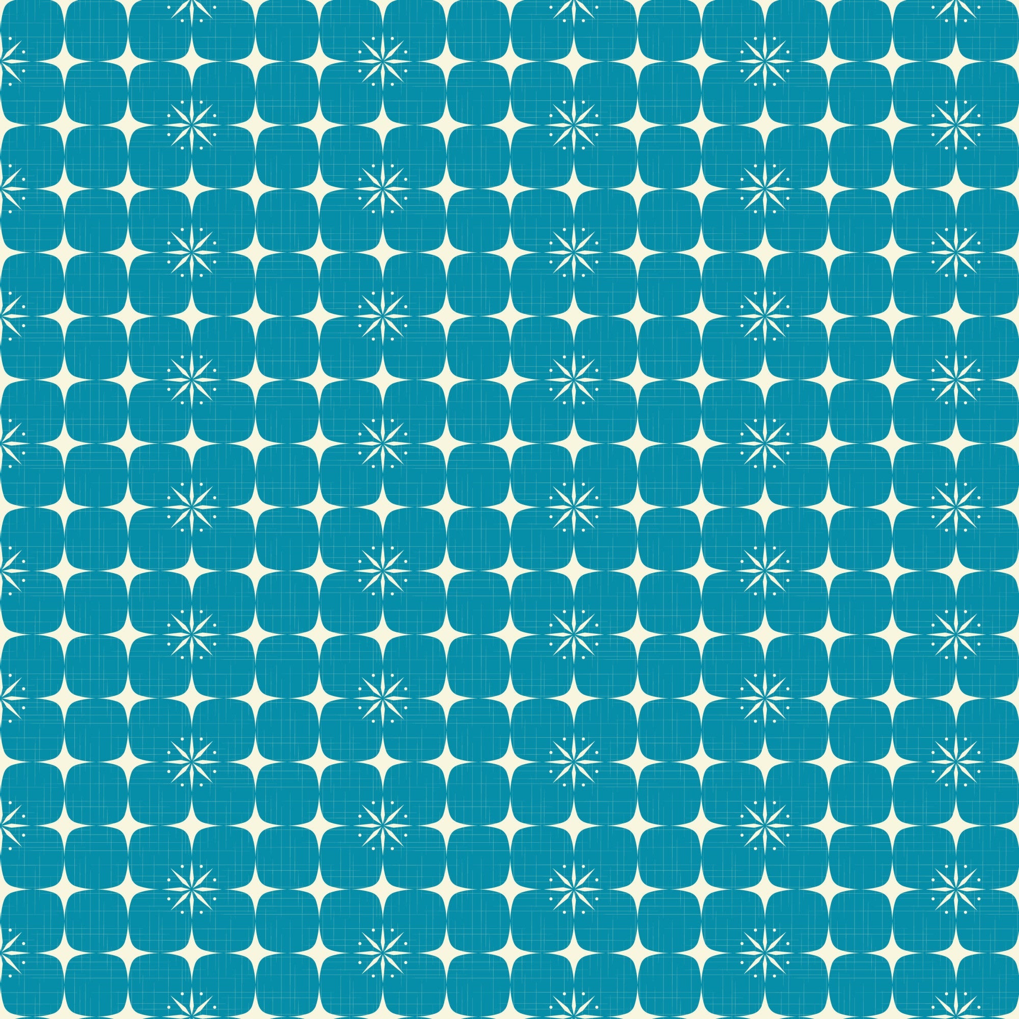 turquoise, teal, blue, white, atomic starburst, geometric pattern, mid-century modern, retro design,, fabric panel, starbursts, atomic age, vintage style, geometric shapes, repeating pattern, modernist, space age, angular design, textile art, crafting fabric
