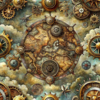 steampunk, old maps, vintage maps, brass, copper, bronze, gold, sepia, mechanical gears, compass roses, navigational instruments, clockwork mechanisms, industrial design, victorian era, adventure theme, exploration, antique cartography,, fabric panel, distressed texture