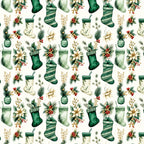 forest green, cream white, gold, red berries, christmas, holiday, festive, stockings, evergreen, pine branches, poinsettia, winter florals, metallic accents, elegant, traditional, seasonal, december, gift giving, home decor, decorative elements, botanical, nature-inspired, warm tones, classic christmas, vintage holiday, timeless, celebration, festive occasion