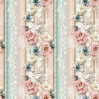blush pink, dusty blue, cream white, gold glitter, floral stripes, vintage roses, lace trim, peonies, botanical design, shabby chic, romantic style,, fabric panel, pastel colors, striped pattern, decorative flowers, soft feminine, vintage inspired, cotton fabric