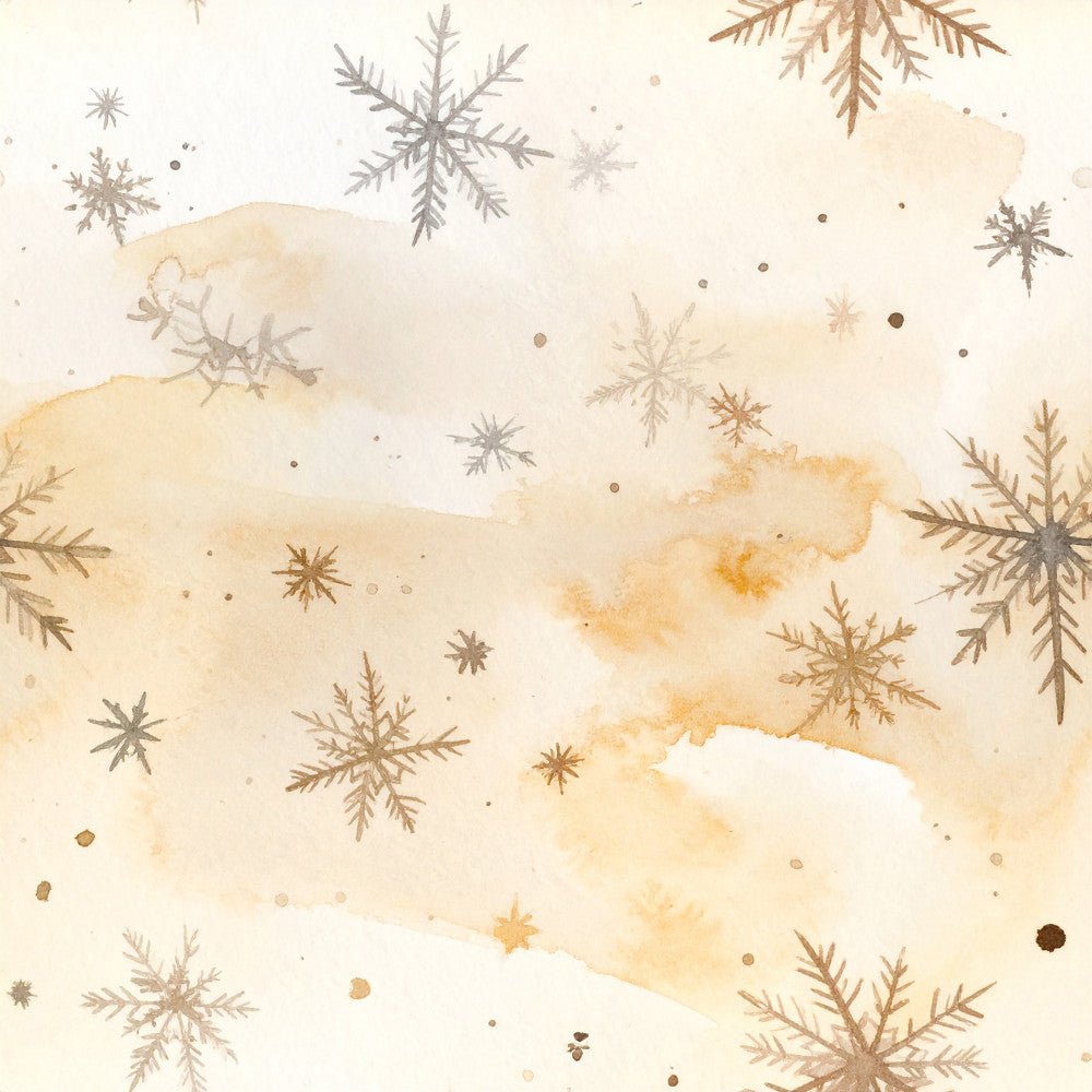 cream, beige, tan, gold, warm white, ivory, brown, taupe, snowflakes, winter, christmas, holiday, watercolor, abstract, elegant, rustic, whimsical, modern, neutral, snow, festive, cozy, delicate, soft, nature, seasonal, metallic accents, nursery, baby, children's