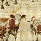 brown, cream, sepia tones, cows, cattle, farm animals, vintage script, handwriting, aged paper, rustic, pastoral, farmhouse style,, fabric panel, livestock, dairy cows, countryside, antique lettering, barnyard, agricultural