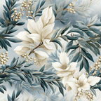 cream floral, dusty blue, sage green, ivory flowers, botanical, nature, elegant, vintage, romantic, magnolia, berries, peaceful, soft, traditional, garden, spring, neutral tones, delicate petals, leafy branches, gold accents, timeless, feminine, sophisticated, natural beauty, botanical illustration, cottage core, classic, serene, muted colors