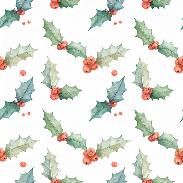 holly leaves, red berries, coral red, sage green, forest green, teal blue, cream white, botanical, nature, holiday, christmas, festive, traditional, elegant, holly berries, winter, seasonal, evergreen, natural, watercolor, painted, decorative, timeless, classic, versatile, home decor, kids room, nursery