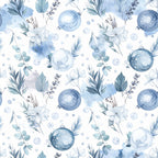 ice blue, powder blue, slate blue, soft blue, winter white, sage green, eucalyptus, blue ornaments, christmas baubles, holiday, winter, celestial, floral, watercolor, botanical, delicate flowers, berries, evergreen branches, pine sprigs, nature, elegant, whimsical, nursery, baby shower, winter holiday, festive, soft pastels, snowflake accents, gentle, dreamy