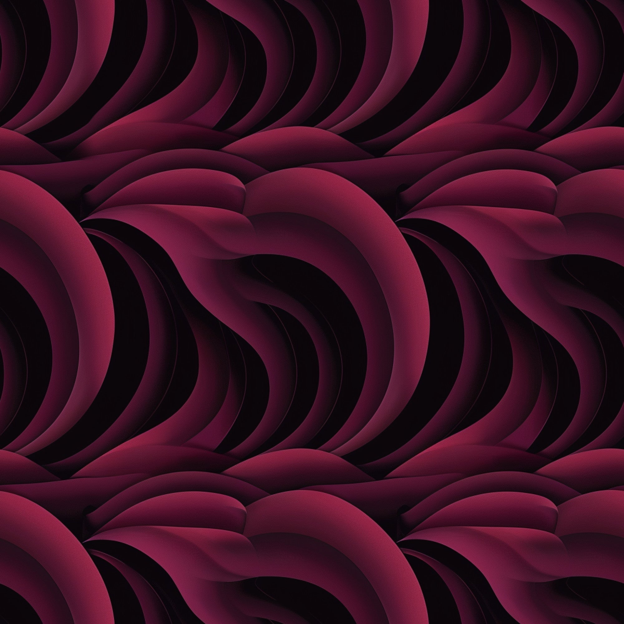 burgundy, deep red, maroon, wine, abstract waves, flowing curves, layered design, dimensional pattern, geometric swirls, modern art, contemporary style,, fabric panel, seamless repeat, undulating lines, organic shapes, gradient shading, textured appearance, sophisticated palette, artistic motif