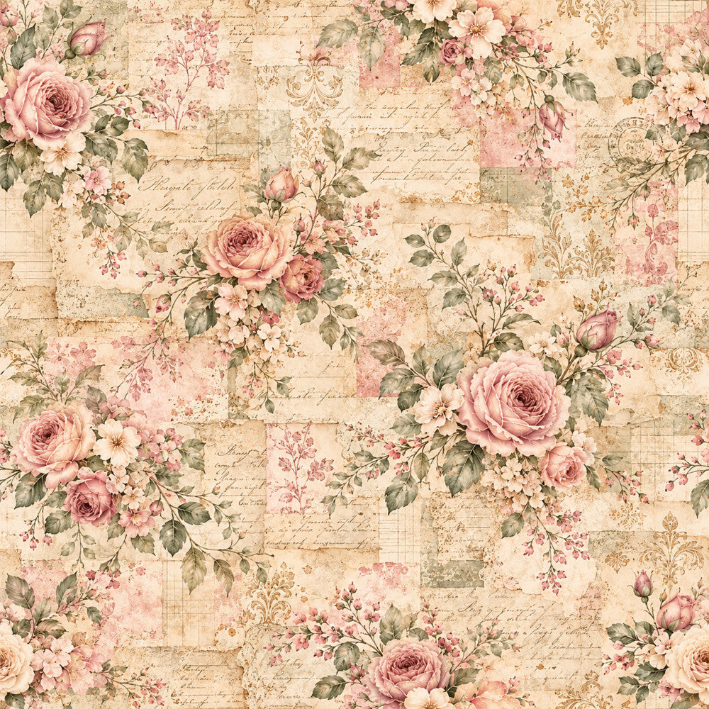dusty rose, blush pink, cream, beige, sage green, vintage floral, roses, small flowers, botanical, nature, romantic, elegant, vintage, shabby chic, cottage core, traditional, damask, script writing, patchwork, mixed patterns, spring, garden, timeless, sophisticated, antique, nostalgic, feminine, delicate, heirloom, classic
