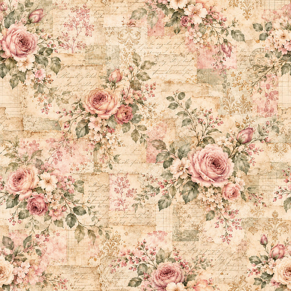 dusty rose, blush pink, cream, beige, sage green, vintage floral, roses, small flowers, botanical, nature, romantic, elegant, vintage, shabby chic, cottage core, traditional, damask, script writing, patchwork, mixed patterns, spring, garden, timeless, sophisticated, antique, nostalgic, feminine, delicate, heirloom, classic