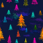 navy blue, neon pink, hot pink, magenta, cyan, turquoise, teal, orange, golden yellow, lime green, vibrant, colorful, christmas trees, evergreen trees, holiday, festive, winter, neon, glow, outlined, glowing outline, whimsical, modern, playful, fun, kids, children, nature, forest, trees