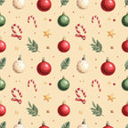 christmas, holiday, festive, red ornaments, cream, ivory, forest green, candy canes, gold stars, peppermint, traditional christmas, vintage holiday, elegant, whimsical, christmas decorations, baubles, seasonal, winter, christmas decor, greenery, holly leaves, striped candy, festive pattern, christmas themed, home decor, holiday spirit, red and cream, metallic accents, classic christmas