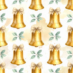 gold bells, cream bows, sage green leaves, holiday, christmas, festive, elegant, metallic gold, botanical, traditional, winter, celebration, metallic accents, beige ribbons, evergreen sprigs, formal, sophisticated, decorative bells, nature-inspired, seasonal, soft gold, muted green, watercolor, classic, timeless, luxury, pearl bows, botanical elements
