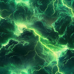green, emerald, lime green, thunderbolt, lightning bolts, storm clouds, dramatic sky, electric pattern, stormy weather,, fabric panel, nature scene, atmospheric, moody, tempest, electrical storm, cloud formations, bright lightning, storm system, weather pattern