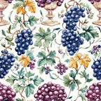 grape clusters, vineyard motif, wine chalices, grapevines, botanical pattern, purple grapes, blue grapes, green leaves, golden leaves, autumn colors, watercolor style, repeating pattern,, fabric panel, harvest theme, wine country, elegant goblets, vine tendrils, seasonal foliage, ornate chalices