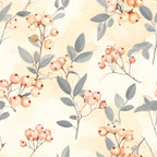 peach, coral pink, cream, beige, gray, sage green, botanical, floral, berries, nature, vintage, elegant, botanical illustration, watercolor, delicate, soft, feminine, rustic, farmhouse, autumn, fall, spring, rowan berries, branches, leaves, natural, serene, calming, garden, wildflower