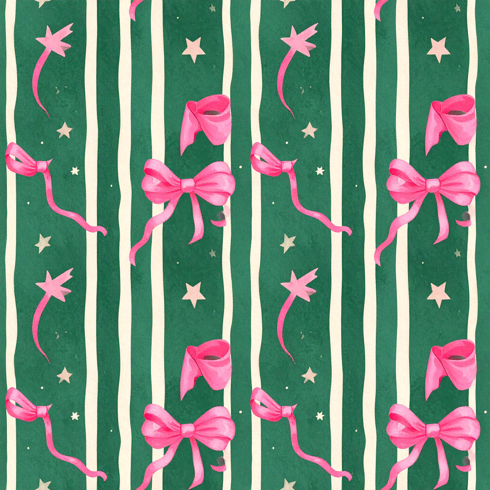 forest green, hot pink, magenta pink, cream, shooting stars, magic wands, bows, ribbons, striped, celestial, whimsical, magical, fairy tale, princess, enchanted, sparkly, stars, dreamy, fantasy, girly, sweet, playful, nursery, kids room, little girl, bedding, toddler, children's, holiday, christmas