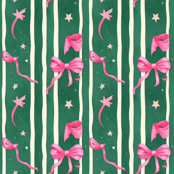 forest green, hot pink, magenta pink, cream, shooting stars, magic wands, bows, ribbons, striped, celestial, whimsical, magical, fairy tale, princess, enchanted, sparkly, stars, dreamy, fantasy, girly, sweet, playful, nursery, kids room, little girl, bedding, toddler, children's, holiday, christmas