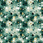 green, teal, emerald, white, cream, beige, black, gold, confetti pattern, scattered circles, polka dots, abstract design, geometric shapes, modern style, festive, celebratory,, fabric panel, party theme, contemporary pattern, bubble design, random placement, multi-sized dots