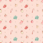 blush pink, dusty rose, soft pink, cream, mint green, sage green, pastel, christmas, holiday, festive, candy cane, ornaments, baubles, stockings, gifts, presents, stars, snowflakes, whimsical, playful, cheerful, nursery, kids room, baby shower, winter, seasonal, vintage holiday, retro christmas, cute, charming