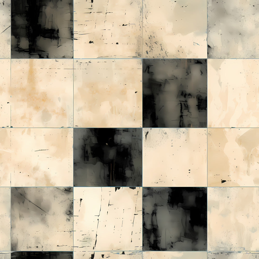 cream, beige, tan, charcoal gray, black, abstract, geometric, modern, contemporary, artistic, grunge, distressed, textured, neutral, monochromatic, minimalist, paint strokes, ink splatter, urban, industrial, sophisticated, elegant, contemporary art, mixed media, patchwork, varied tones, high contrast, striking pattern