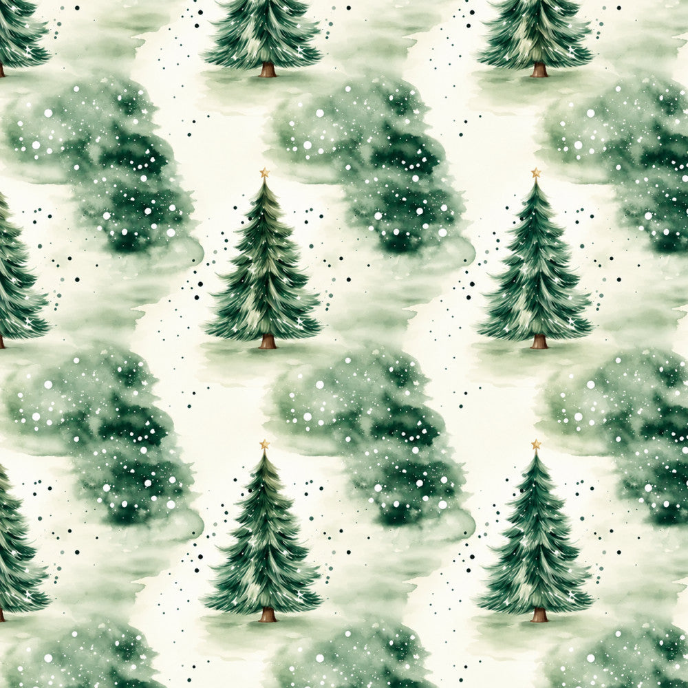 forest green, sage green, cream, white, gold star, watercolor, abstract, nature, holiday, christmas, winter, evergreen trees, snowy, festive, elegant, whimsical, rustic, traditional, tree motif, coniferous trees, snow sparkle, bokeh, magical, seasonal, december, pine trees, metallic accents, soft aesthetic, cozy