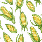 yellow corn, golden kernels, green husks, corn cobs, vegetable pattern, harvest theme, farm produce, botanical design, food illustration,, fabric panel, summer crops, agricultural motif, realistic style, scattered layout, natural colors, garden vegetables, corn stalks, fresh produce, farming theme