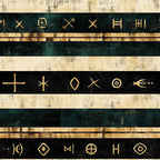 forest green, cream, gold, black, striped, geometric, mystical, vintage, bohemian, symbols, celestial, runes, ancient, ornamental, elegant, modern, rustic, occult, mystique, esoteric, pagan, witchy, alchemy, spiritual, boho, distressed, metallic, home decor, bedding