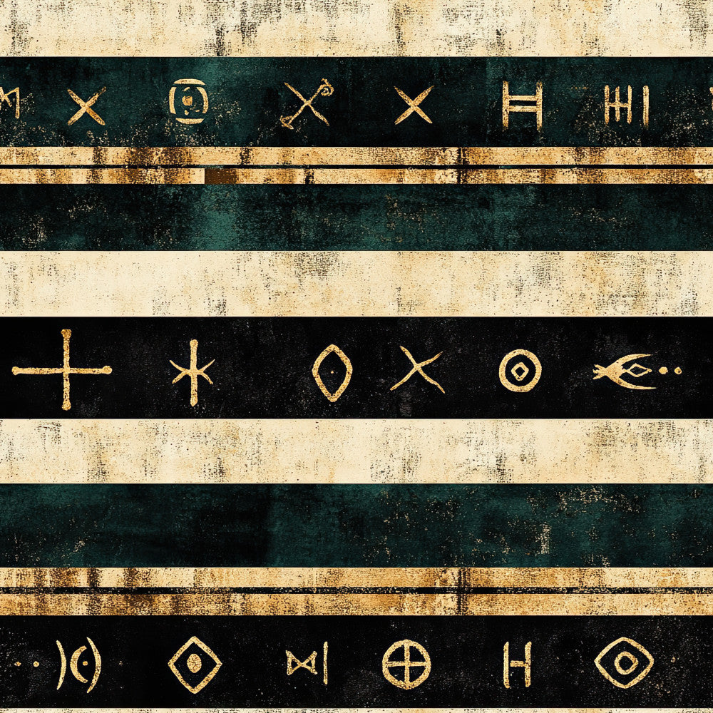forest green, cream, gold, black, striped, geometric, mystical, vintage, bohemian, symbols, celestial, runes, ancient, ornamental, elegant, modern, rustic, occult, mystique, esoteric, pagan, witchy, alchemy, spiritual, boho, distressed, metallic, home decor, bedding