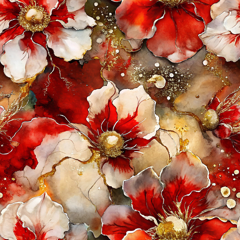 burgundy red, cream white, gold accents, burnt orange, deep red, floral, watercolor flowers, abstract floral, elegant, luxurious, botanical, nature, poppies, dahlias, flower petals, gold leaf, metallic accents, white line art, sophisticated, modern, artistic, home decor, wall art inspired, botanical garden, romantic, wedding, celebration, spring, summer, upscale nursery