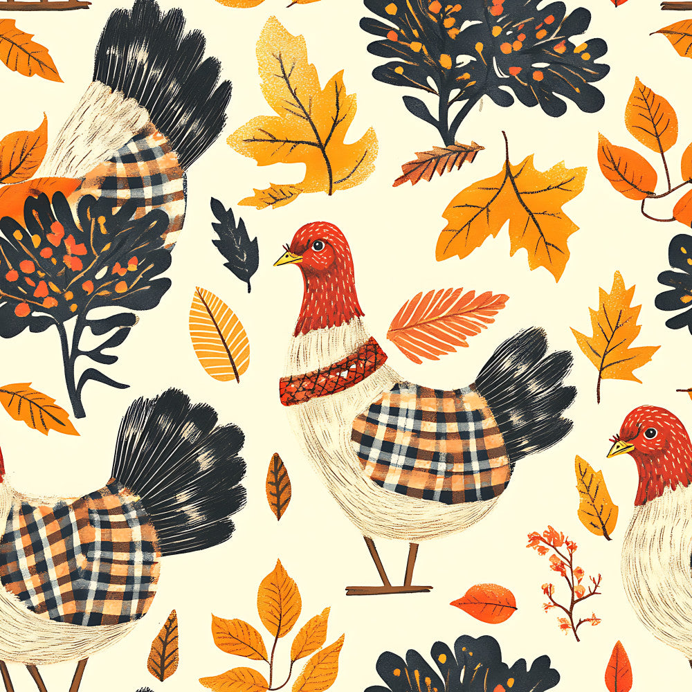 autumn, fall, harvest, plaid, checkered, orange, cream, navy blue, red, black, gold, birds, leaves, feathers, nature, woodland, farmhouse, rustic, whimsical, folk art, vintage, cozy, seasonal, thanksgiving, country, cottage core, botanical, illustrated, hand-drawn, warm tones