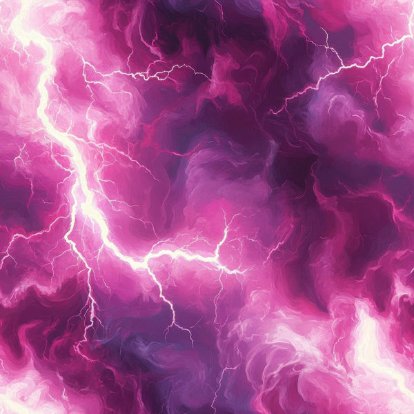 pink, magenta, purple, lavender, lightning bolts, thunderstorm, storm clouds, electric, dramatic sky, swirling clouds, bright lightning,, fabric panel, stormy weather, vibrant colors, nature scene, atmospheric, energetic, striking, weather pattern
