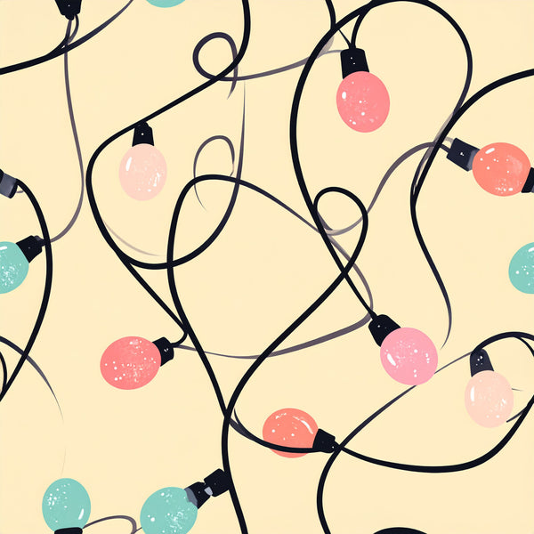 coral pink, dusty rose, pale pink, teal, turquoise, cream, ivory, light bulbs, string lights, retro, vintage, mid-century modern, whimsical, playful, festive, nursery, children's room, kids room, baby decor, modern, abstract, contemporary, holiday, celebration, party lights, globe lights, dimensional, textured, charming, cute