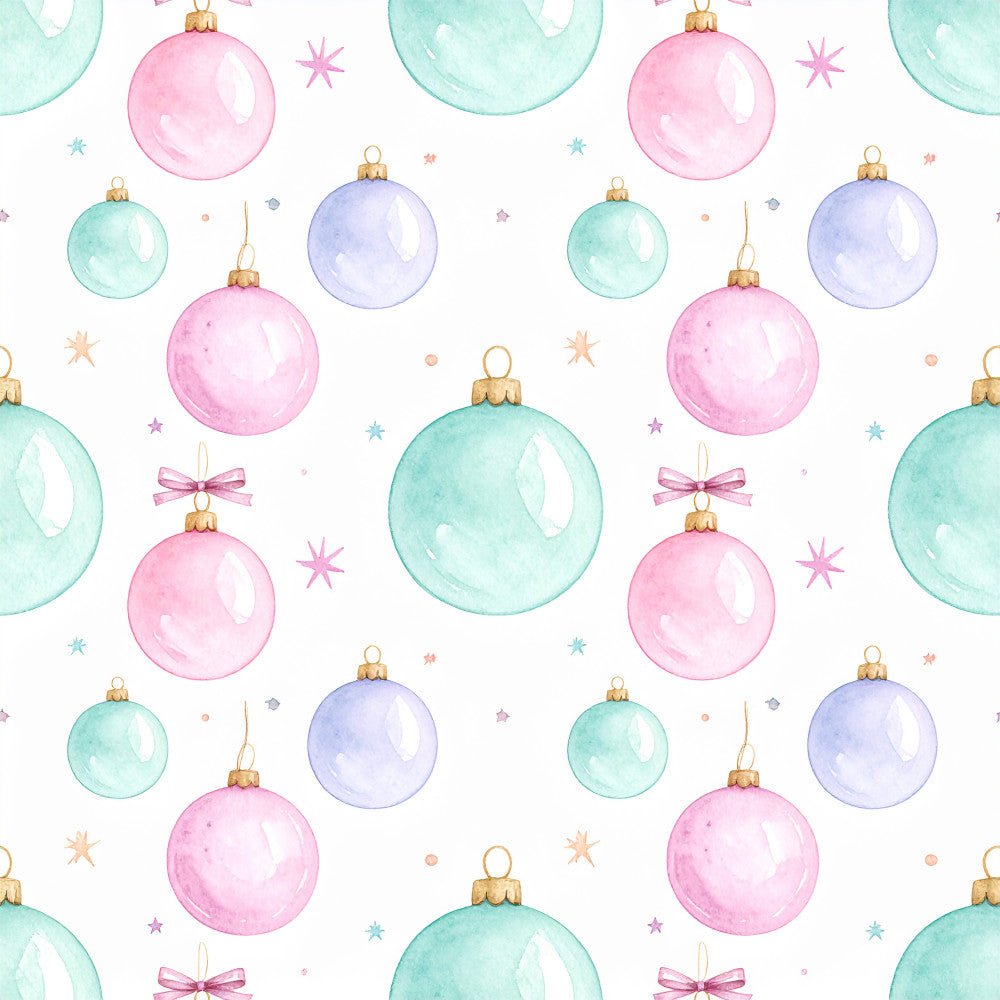 pastel pink, mint green, lavender blue, blush pink, soft turquoise, pale blue, watercolor ornaments, christmas baubles, holiday decorations, festive, whimsical, elegant, pastel colors, winter holiday, christmas theme, nursery decor, baby shower, kids room, playroom, stars, bows, ribbons, shiny baubles, gold accents, delicate, soft, gentle, magical, seasonal, celebratory