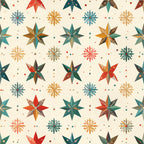 teal, forest green, coral, gold, red, cream, tan, brown, geometric, star, snowflake, holiday, christmas, winter, vintage, whimsical, festive, celestial, traditional, elegant, retro, multi-colored, eight-pointed star, starburst, decorative dots, mid-century modern, seasonal, warm tones, cool tones, symmetrical pattern