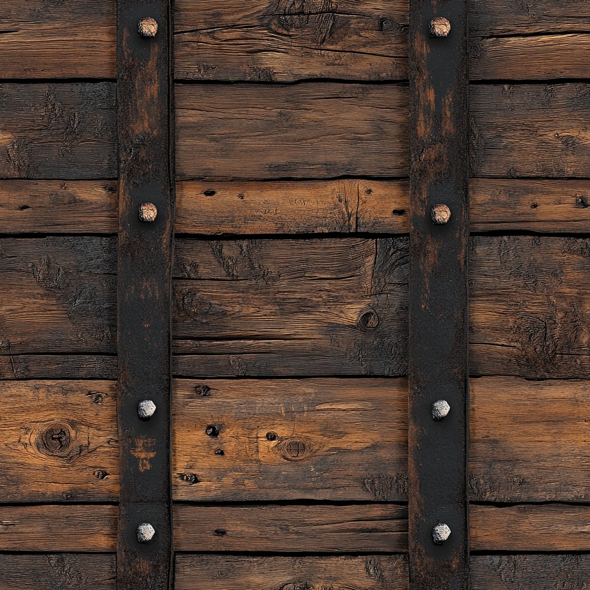 wooden planks, rustic brown, weathered wood, metal straps, iron hardware, barn door, western theme, distressed texture, aged patina,, fabric panel, country style, farm aesthetic, vintage wood, metal rivets, rustic decor, brown tones, weathered finish, cottage core, frontier style
